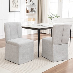 Set of 2 Linen Dining Chairs, Modern Upholstered Fabric Side Chairs with Iron Frame, Armless Kitchen Chairs for Dining Room or Living Room-Koiai - 1 of 4