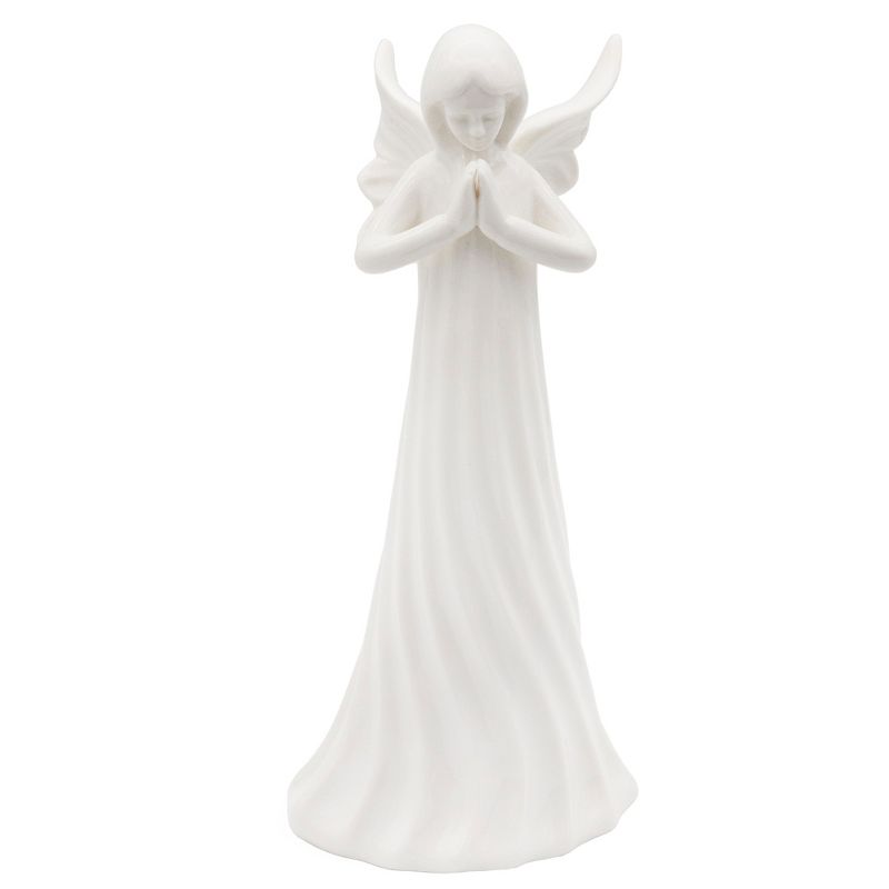 AuldHome Design White Ceramic Praying Angel Figurine; Standing Guardian Angel Statue 9in, 1 of 9