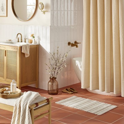 Textured Windowpane Shower Curtain Beige - Hearth &#38; Hand&#8482; with Magnolia