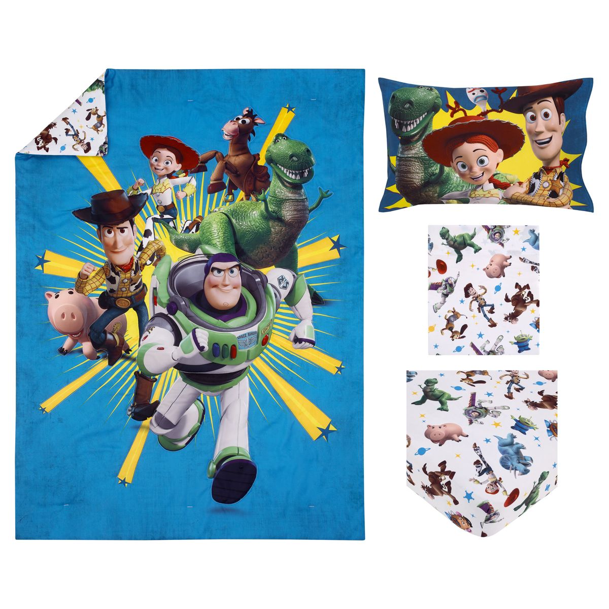 Disney Toy Story Taking Action Blue, Green and Yellow 4 Piece Toddler Bed Set - thumbnail 8