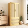Hitow Light Wood Rattan Accent Wardrobe: 2-Drawer Storage + Smooth Hinges for Bedroom Clothing Organization - 3 of 4