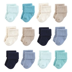 Hudson Baby Infant Boy Cotton Rich Newborn and Terry Socks, Blue Teal Neutral - 1 of 4