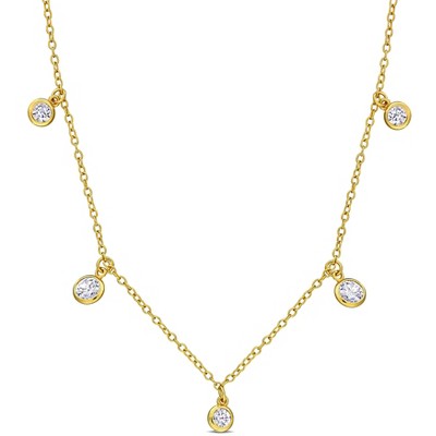EVERLY JEWELRY | Yellow Plated Sterling Silver Round Cubic Zirconia Station Necklace, 16"+2"-inch