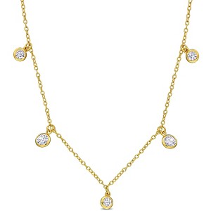 EVERLY JEWELRY | Yellow Plated Sterling Silver Round Cubic Zirconia Station Necklace, 16"+2"-inch - 1 of 4