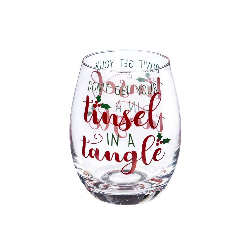 Evergreen Beautiful Christmas Don't Get Your Tinsel In A Tangle Stemless Wine Glass - 4 x 5 x 4 Inches Indoor/Outdoor, 2 of 4