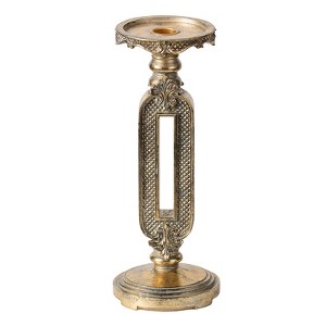 D4.3" x 11" Cutout Candle Holder, Antique Finish, Diamond-Pressed Pattern, Elegant Accent-- Frevyn - 1 of 4