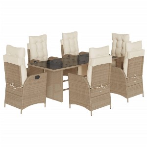 vidaXL Patio Dining Set with Cushions Table and Chair Furniture Poly Rattan - Beige and Cream Glass 6-Piece - 1 of 4