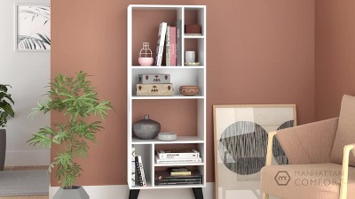 Warren White Tall Bookcase with Black Legs and 8 Shelves