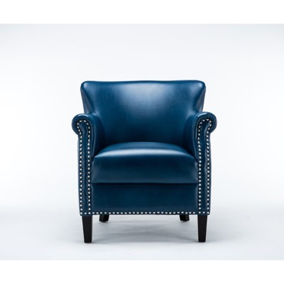 Holly Navy Blue Faux Leather Club Chair with Chrome Nailhead Trim