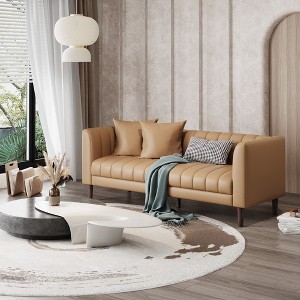 Faux Leather Sofa Couch - Modern 78" W Sofa with Deep Seats, 3 Seater Couch with 2 Throw Pillows, Wood Legs, Easy Assembly, for Living Room & Bedroom - 1 of 4