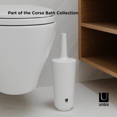 Compact White Ceramic Toilet Brush with Enclosed Holder