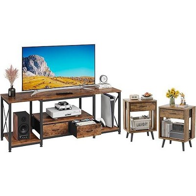 Gericco TV Stand with Drawer for 55 60 65 Inches TV, Nightstands Set of 2 with Fabric Storage Drawer  Brown