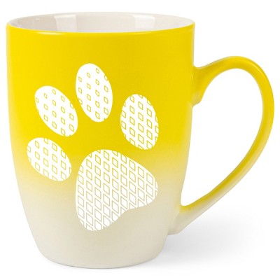 Elanze Designs Pawprint Diamond Gradient Two Toned Ombre Matte Yellow and White 12 ounce Ceramic Stoneware Coffee Cup Mug