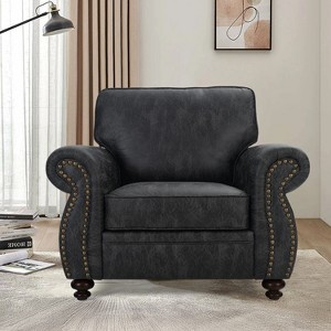 Mid-Century Modern Armchair with Rivet and Breathable Leather Upholstery - 1 of 4