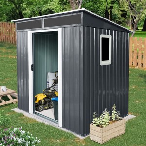 6' x 5' Outdoor Storage Shed, Garden Tool Metal Shed, Sliding Lockable Door Air Vents and Sloping Roof, for Backyard, Patio, Lawn - 1 of 4