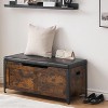 Farmhouse Wooden Storage Bench with Safety Hinge, Multifunctional Toy Chest for Entryway, Bedroom and Living Room, Rustic Brown - 2 of 4
