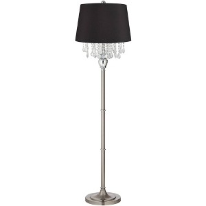 360 Lighting Crystals Traditional 60 1/2" Tall Standing Floor Lamp Foot Switch Silver Metal Satin Steel Finish Living Room Bedroom Drum Black Shade - 1 of 4