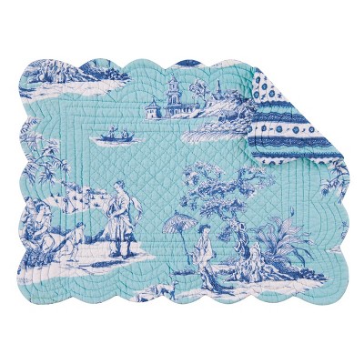 C&F Home Hampstead Toile Cotton Quilted Reversible Rectangular 13" x 19" Placemat Set 6