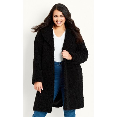 Women's Plus Size Teddy Coat - black | EVANS