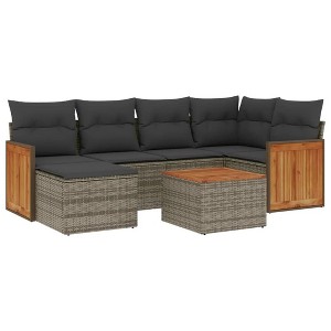 vidaXL 6 Piece Patio Sofa Set with Cushions Gray Poly Rattan - Gray With Table - 1 of 4