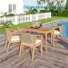 5-Piece Outdoor Dining Set for 4 People, Rope Woven Backrest Chairs and Acacia Table, Acacia Dining Chairs with Foam Cushions-Coolbibila - 2 of 4