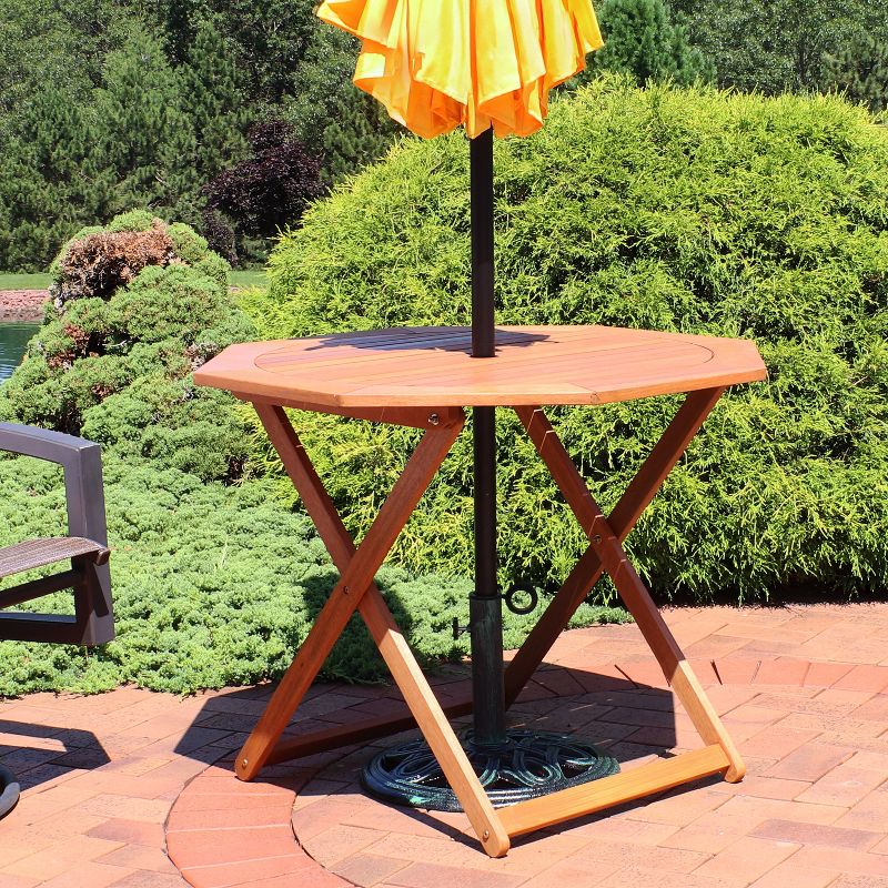 Sunnydaze Outdoor Meranti Wood with Teak Oil Finish Folding Octagon Patio Dining Table - 35" - Brown, 3 of 12