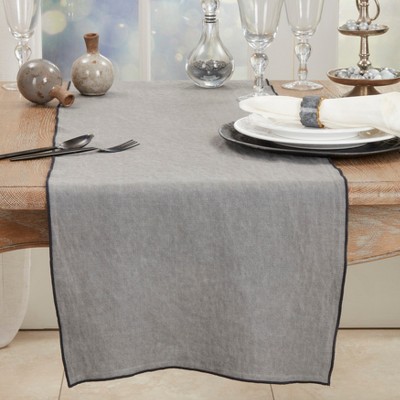 Gray Linen Stonewashed Stitched Edge Table Runner