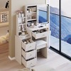 VYNXARIA 29.2"Small Size Left Bedside Cabinet Vanity Table&Cushioned Stool,Hair dryer bracket,Extra Large Sliding Mirror,White - 3 of 4