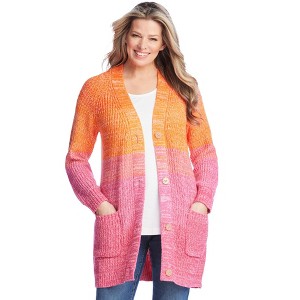 Woman Within Plus Size Ombre Shaker Cardigan - 1 of 4