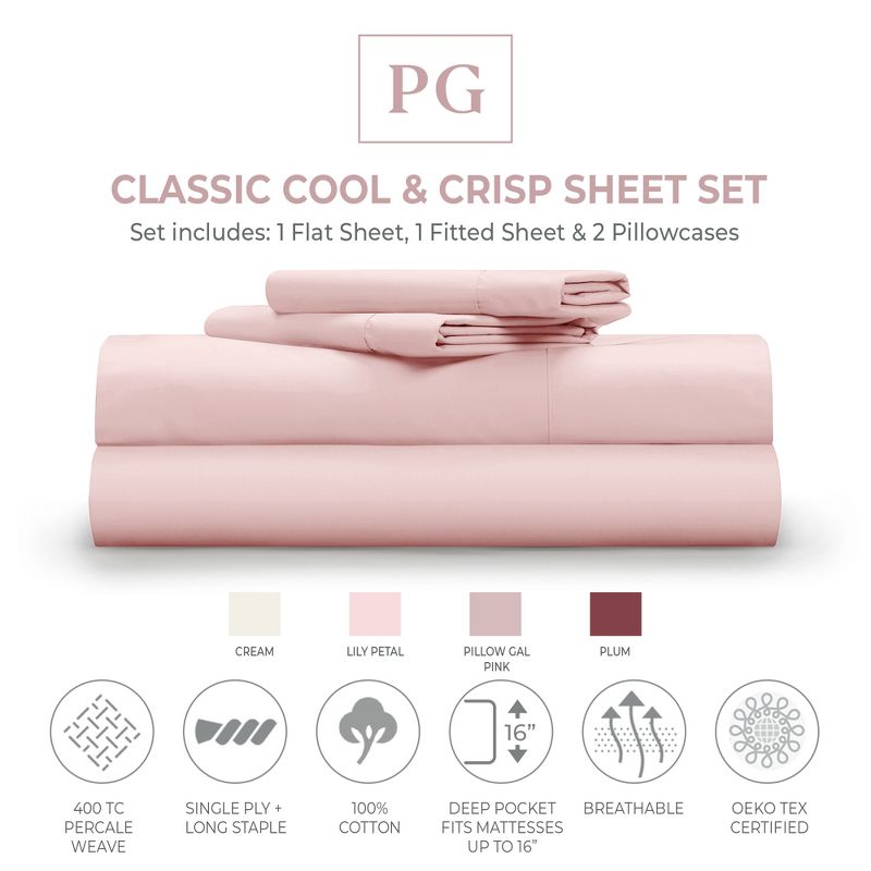 Pillow Gal Classic Cool & Crisp 100% Cotton Percale 4-Piece Sheet Set, 2 of 5