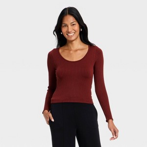 Women's Ribbed Seamless Long Sleeve Top - A New Day™ - 1 of 4
