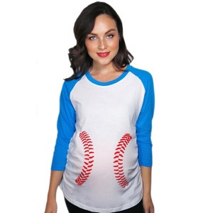 Maternity Raglan Baseball Laces Cute Funny Pregnancy 3/4 Length Sleeve Tee - Crazy Dog Maternity Raglan - 1 of 4