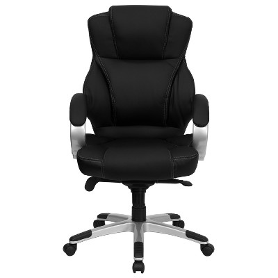 High Back Black Leather Executive Swivel Office Chair with Silver Base