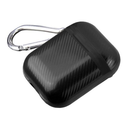 Valor Protective Case with Carabiner Clip Compatible With Apple AirPods 1/2, Black Carbon Fiber
