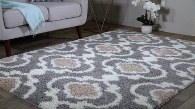 Navy Trellis Easy-Care Reversible Shag Rug 3'3" x 5'