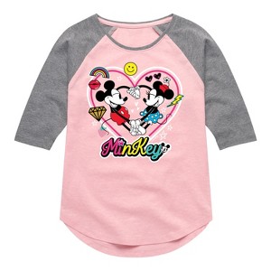 Girls' - Disney - Mickey Minnie Minkey Shirt Tail Raglan Graphic T-shirt - 1 of 4