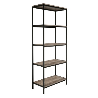 Lavish Home 5-tier Open Industrial Style Wooden Bookshelf, Gray ...