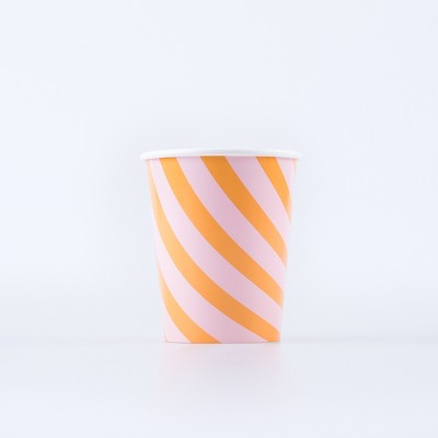 Meri Meri Pink & Orange Stripy Cups (Pack of 8)