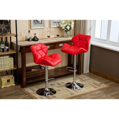 Roundhill Furniture Glasgow Contemporary Tufted Adjustable Height Hidraulic Bar Stools, Red, Set of 2
