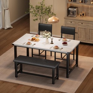 Dining Table Set for 4, Kitchen Table and 2 Upholstered Chairs and 1 Bench, Wooden Dining Room Set - 1 of 4