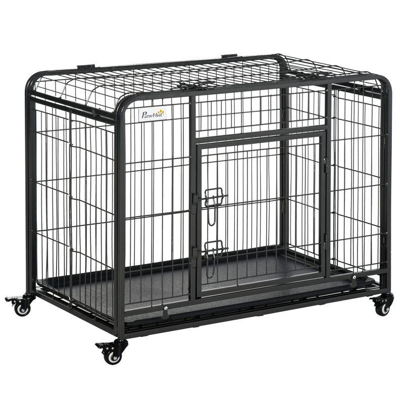PawHut Folding Design Heavy Duty Metal Dog Cage Crate & Kennel with Removable Tray and Cover, & 4 Locking Wheels, Indoor/Outdoor, 5 of 12