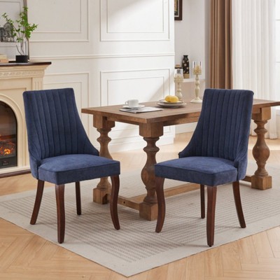 SKRAN Dining Chairs Channel Kitchen Dinner Chair Comfy Upholstered Accent Chair for Dining Room with Curved Solid Wood Legs,Set of 2