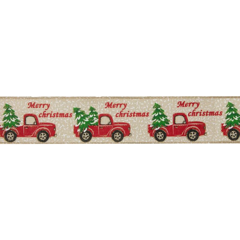Northlight Green and Red Vintage Trucks with Christmas Trees Wired Craft Ribbon 2.5" x 16 Yards, 1 of 4
