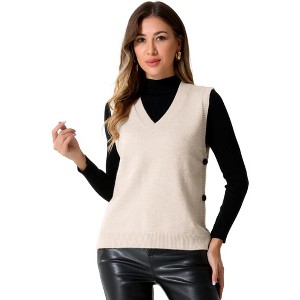Allegra K Women's Sleeveless Ribbed V Neck Pullover Knit Sweater Vest - 1 of 4