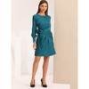 Allegra K Women's Long Sleeve Ruched Round Neck Cocktail Party Tie Waist Satin Dress - 4 of 4