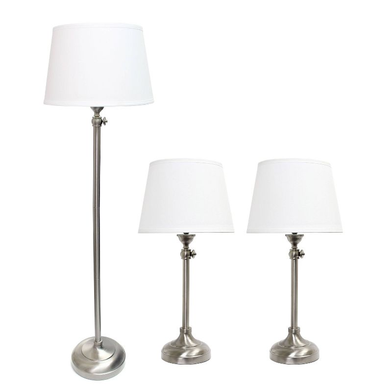 Set of 3 Adjustable Lamp Set (2 Table Lamps and 1 Floor Lamp) Metallic Silver - Elegant Designs, 4 of 9