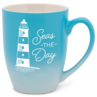 Elanze Designs Seas The Day Two Toned Ombre Matte Pale Blue and White 12 ounce Ceramic Stoneware Coffee Cup Mug