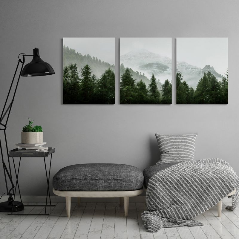 Americanflat Botanical Landscape Green Mountain Mural By Tanya Shumkina Triptych Wall Art - Set Of 3 Canvas Prints, 4 of 7