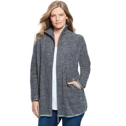 Woman Within Women s Plus Size Zip front Microfleece Jacket 6x Black Marled Target