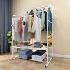 Industrial Heavy Duty Double Clothes Rack Rolling Metal Garment Coat Stand Shoes Shelf with Stable Base for Laundry Home storage - 2 of 4
